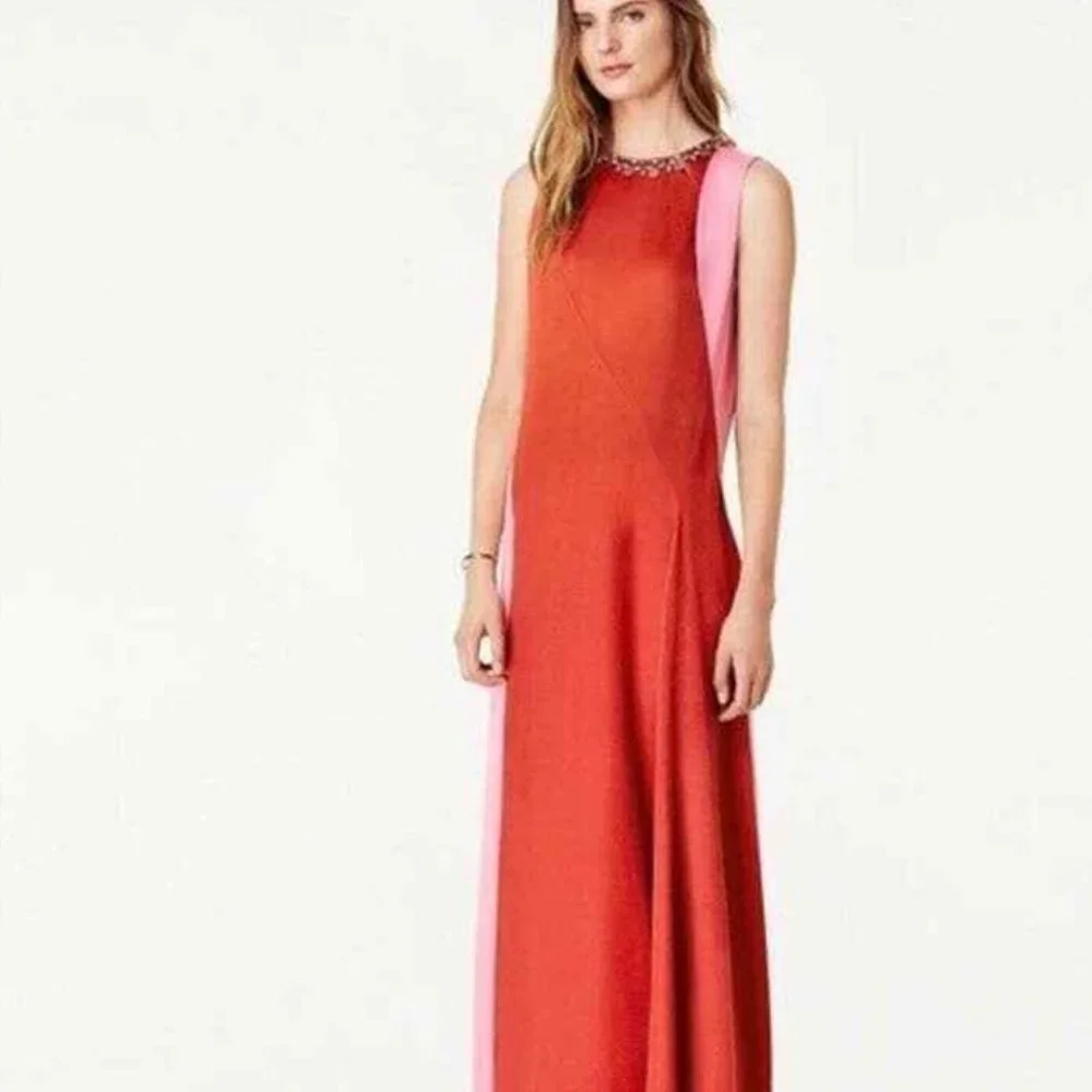 Tory Burch Courtney Silk Gown Dress Size 8 Formal Colorblock Embellished $795